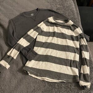 Amazon Essentials Kids 2 Long Sleeve Striped Waffle Tee in Gray and Cream